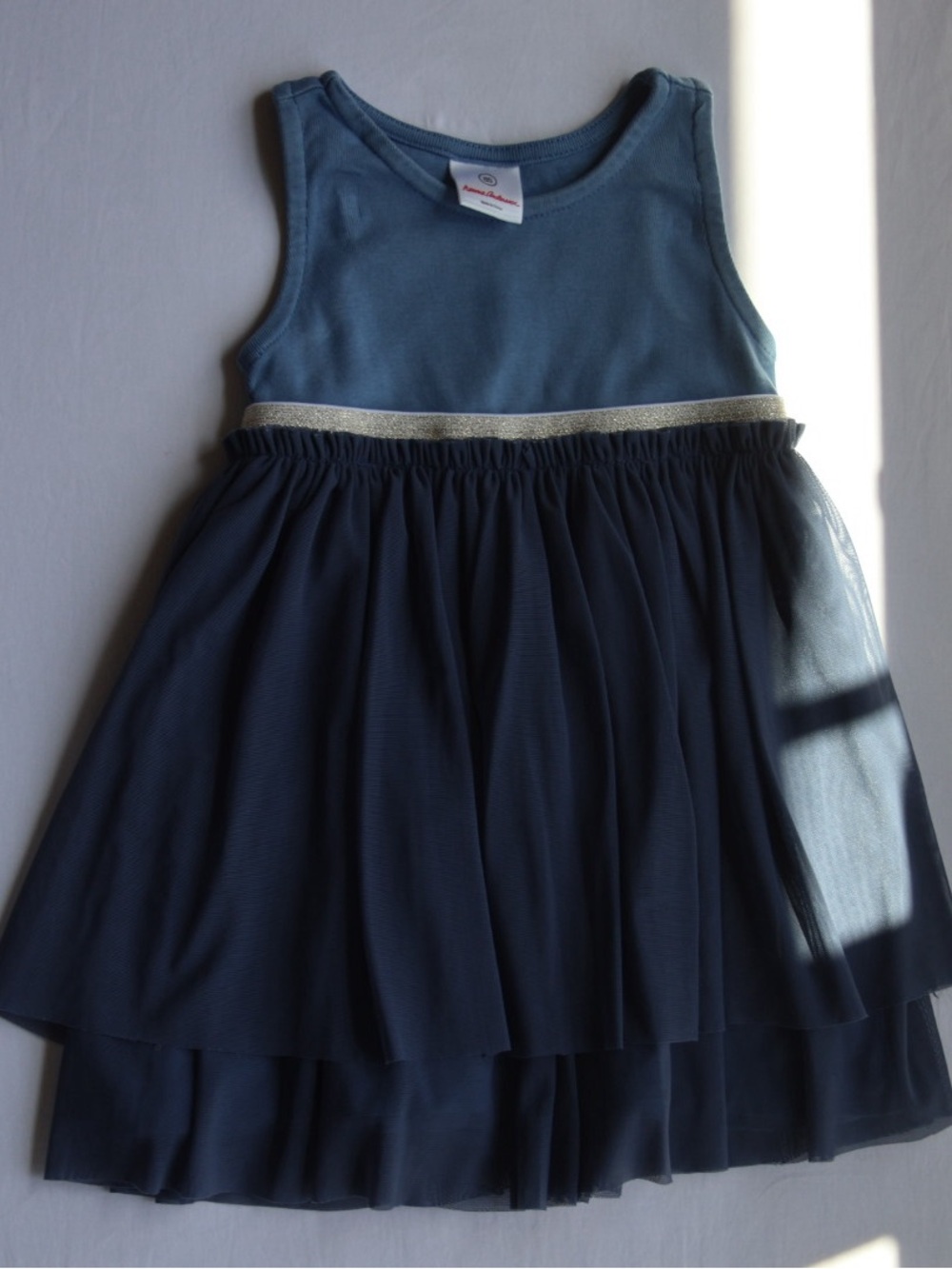 Hanna Andersson Navy Blue Layered Tulle Dress with Gold Waistband